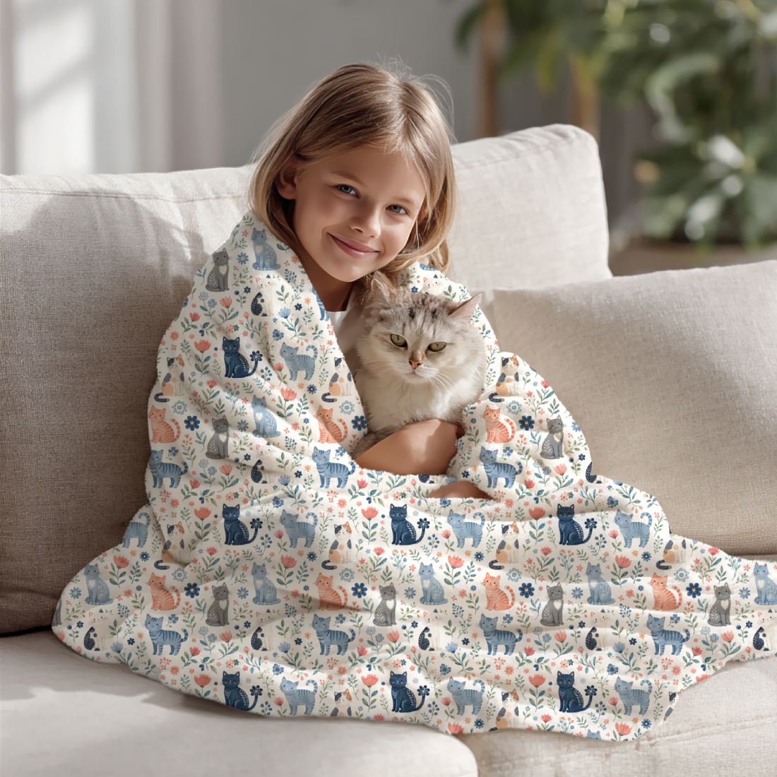 Tissu Imprimé Chats Et Fleurs Pastel, 10 tissus au choix – Image 3