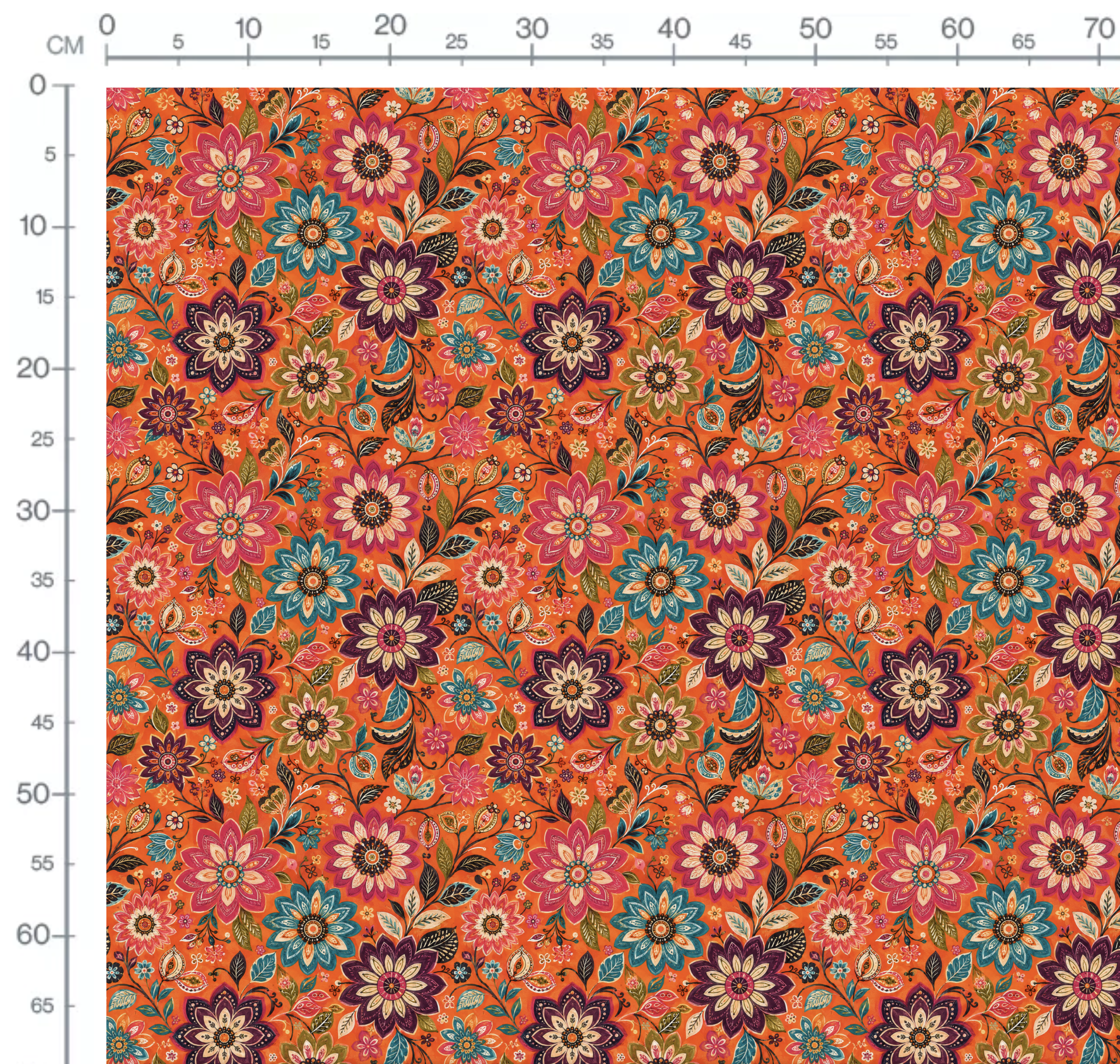 Tissu Fleurs Bohème Orange Paisley, 11 tissus au choix – Image 2