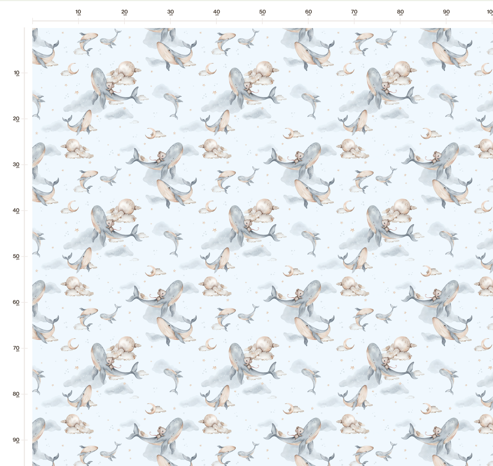 Tissu Imprimé Baleine et Lune Bleu, 11 tissus au choix – Image 2