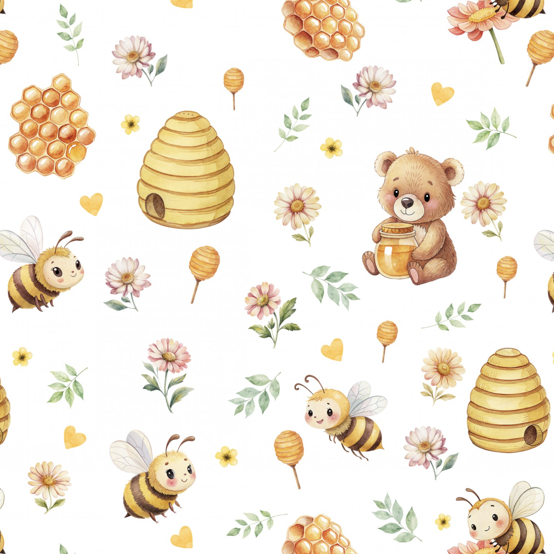 Tissu Imprimé Abeille Ourson Fleurs, 10 tissus au choix