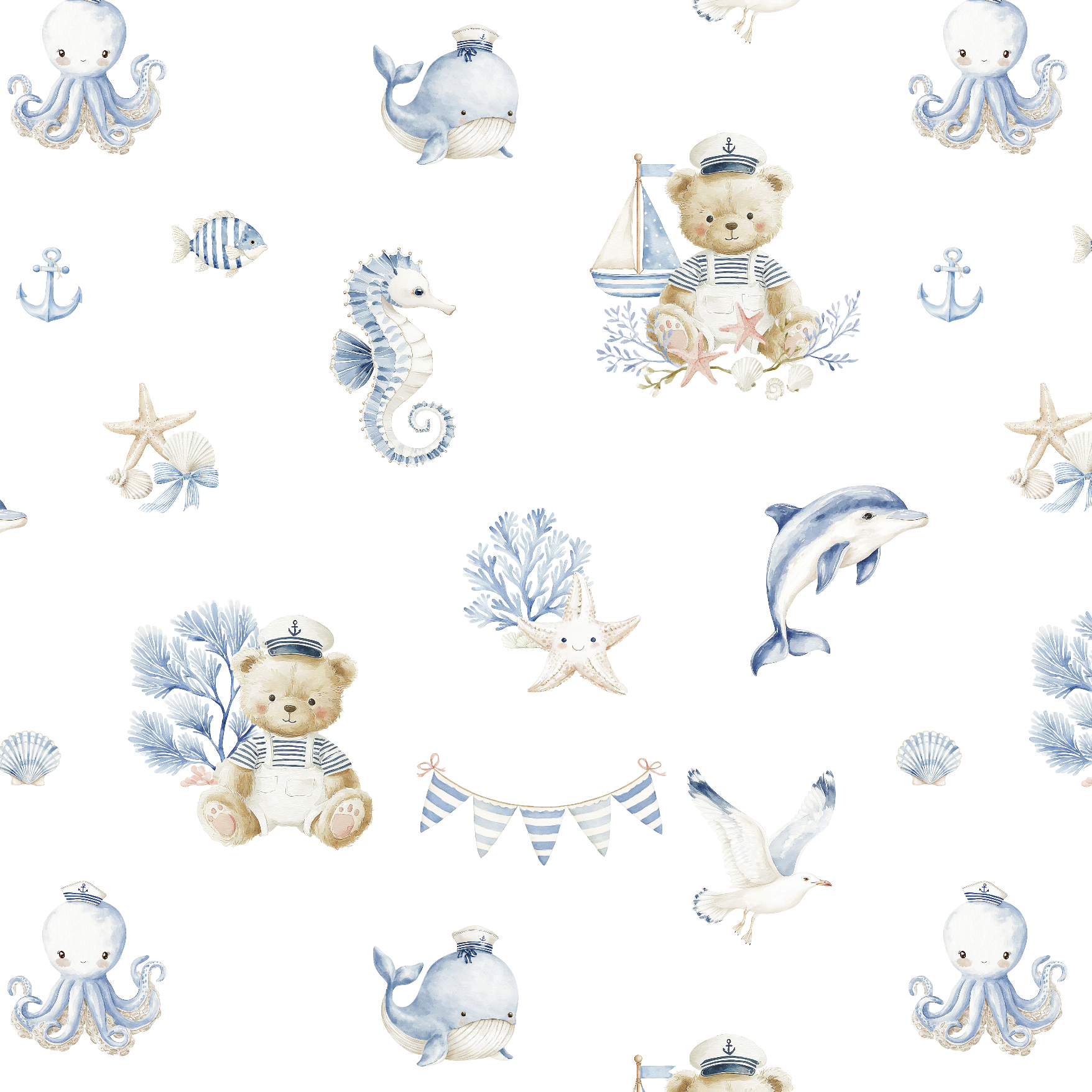 Tissu Exclusif Ourson Marin Animaux, 11 tissus au choix