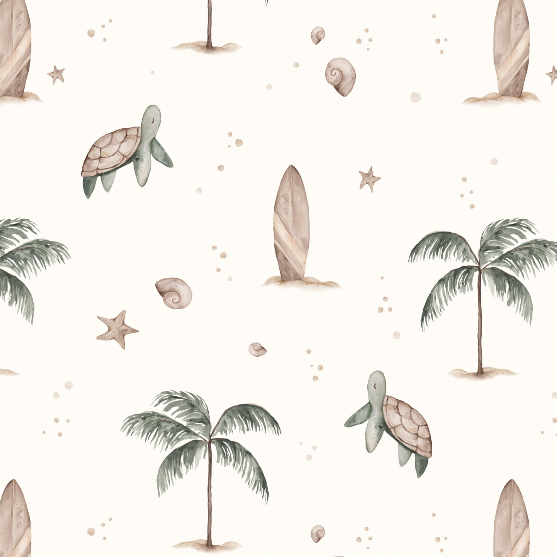 Tissu Imprimé Tortue Palmier Surf, 11 tissus au choix
