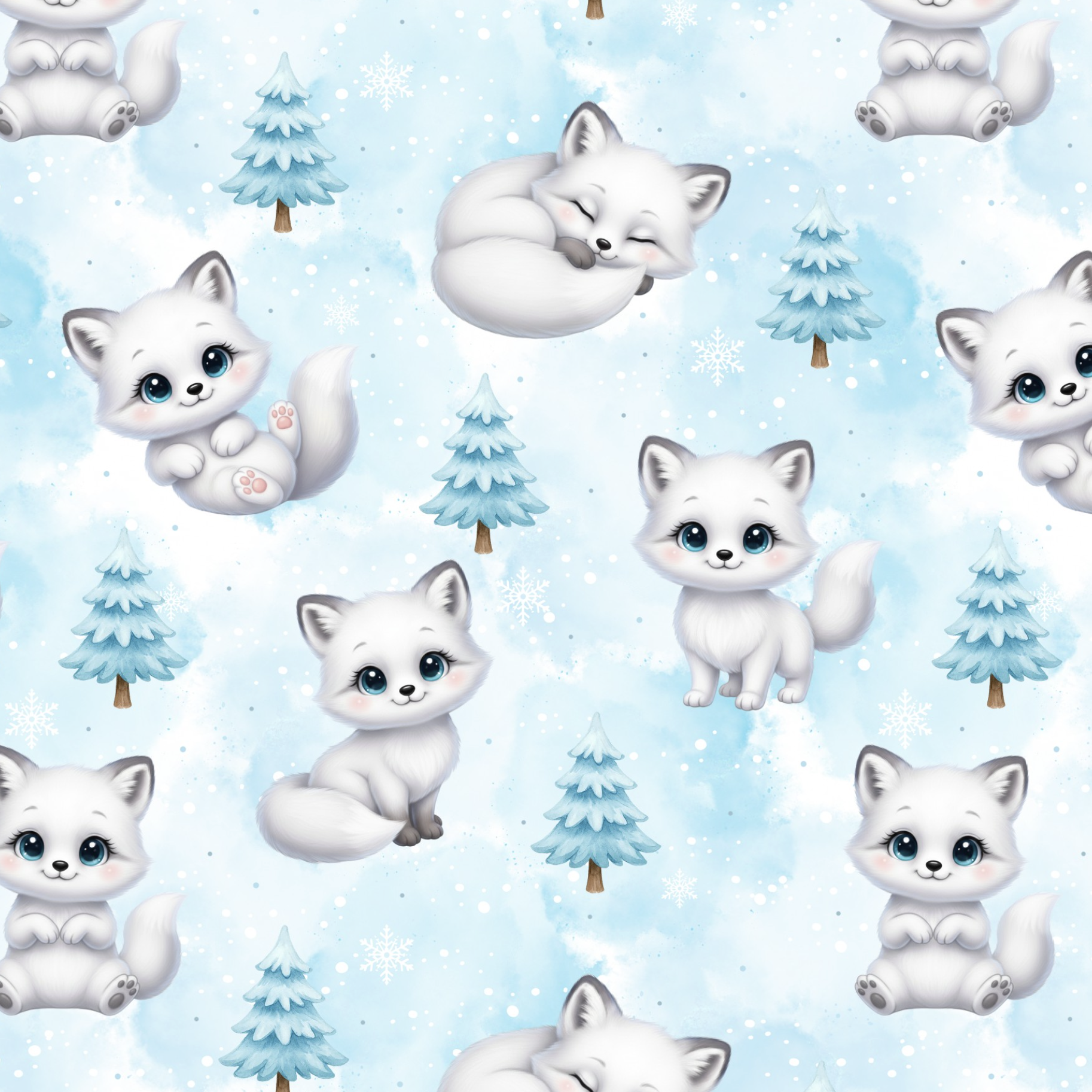 Tissu Imprimé Hiver Renard Blanc, 10 tissus au choix