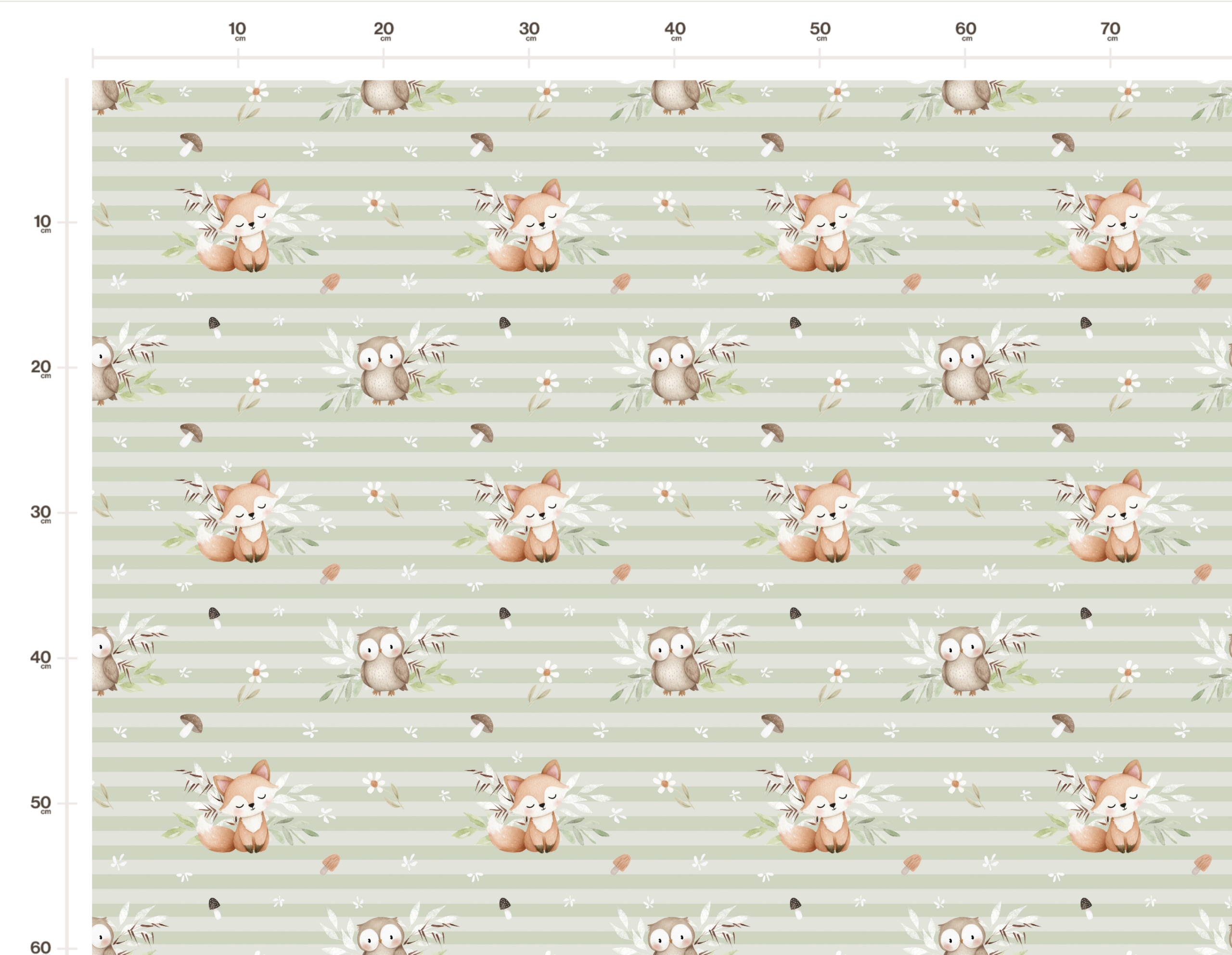 Tissu Imprimé Renard Hibou Rayures Vert, 10 tissus au choix – Image 2