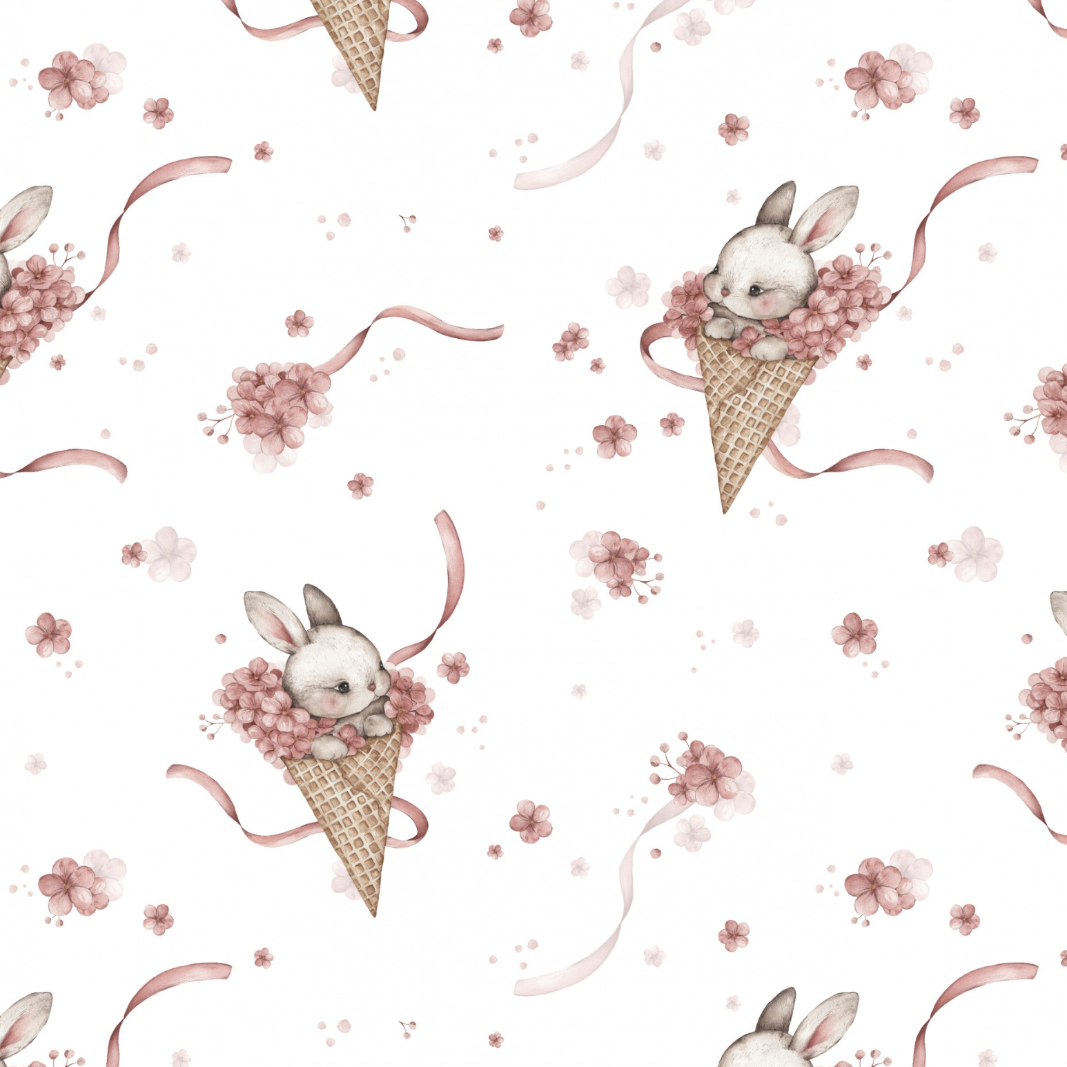 Tissu Imprimé Lapin Glace Fleurs, 11 tissus au choix