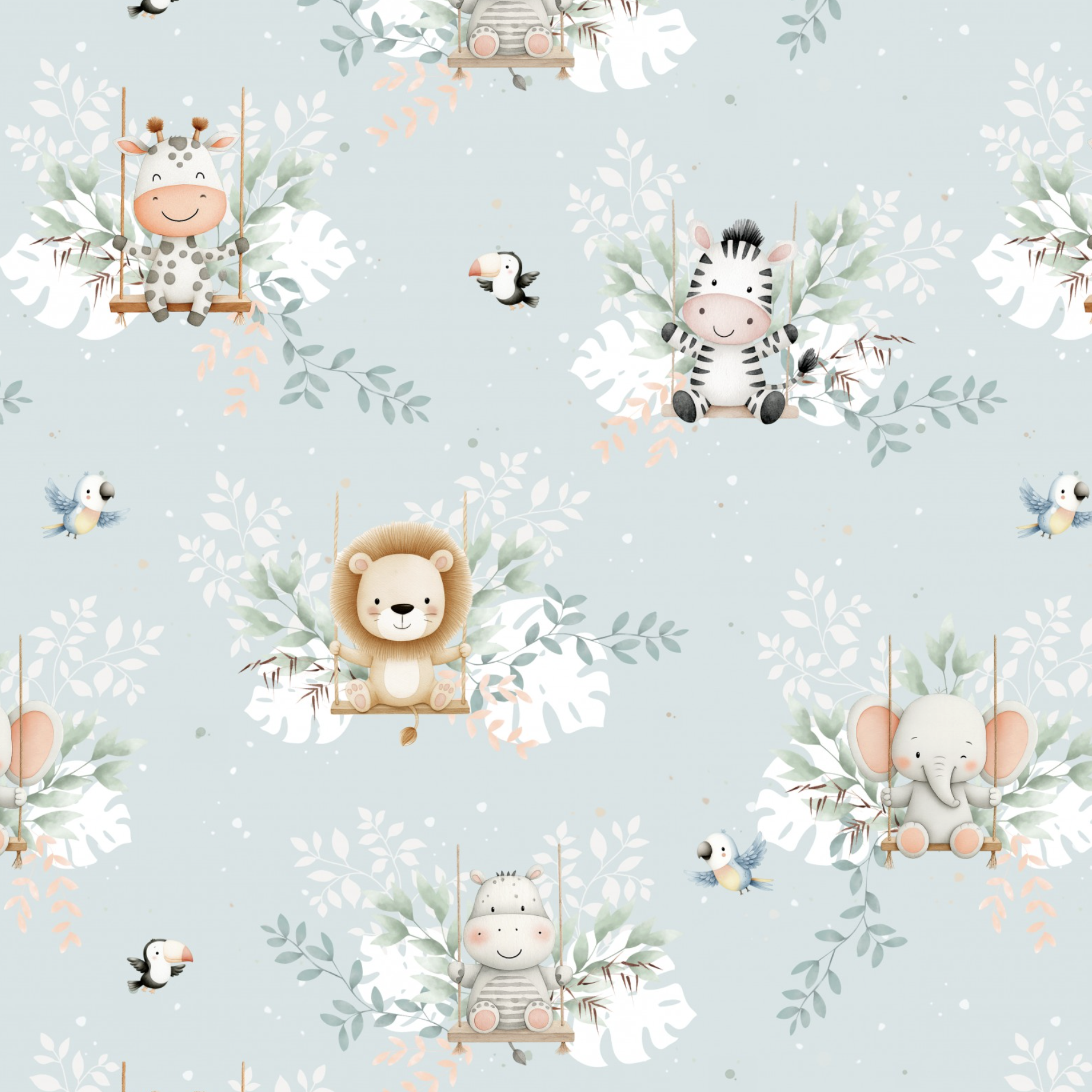Tissu Imprimé Animaux Jungle Balançoire, 10 tissus au choix