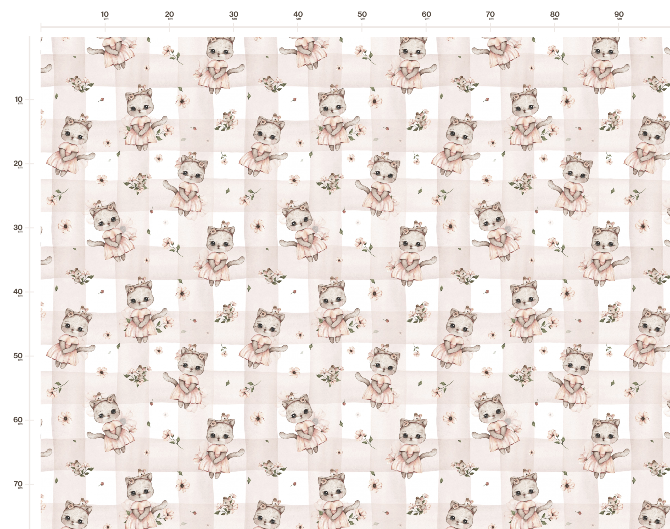 Tissu Imprimé Chat Fille Fleurs Carreaux, 10 tissus au choix – Image 2