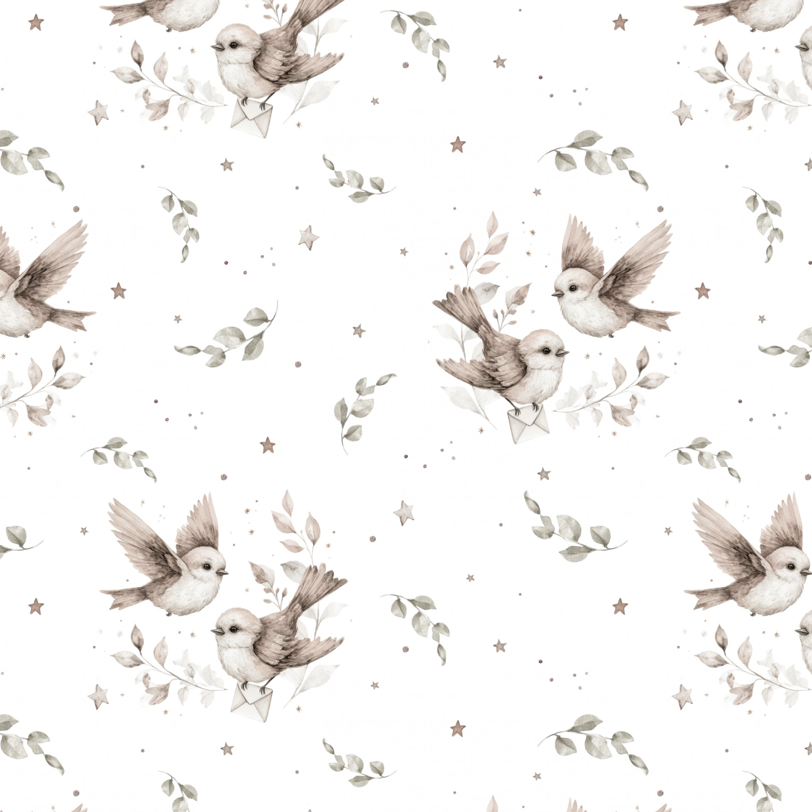 Tissu Imprimé Oiseaux Feuilles Étoiles, 11 tissus au choix