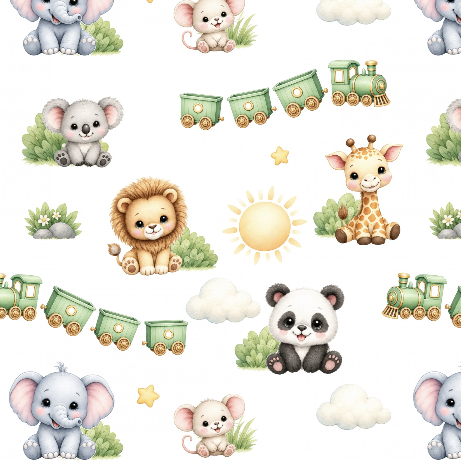 Tissu Imprimé Animaux Jungle Train, 10 tissus au choix
