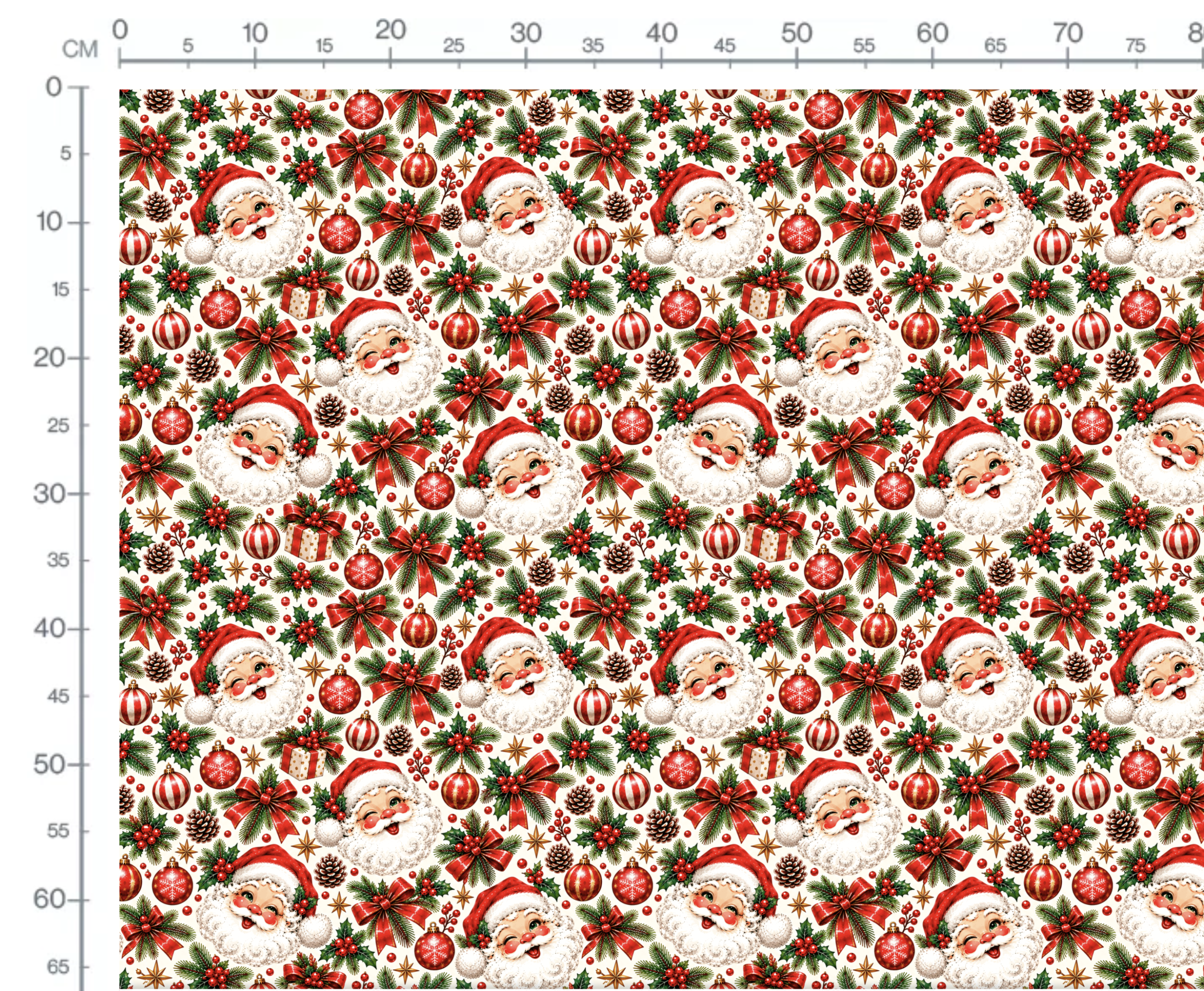 Tissu Imprimé Père Noel Boules Rouges, 10 tissus au choix – Image 2