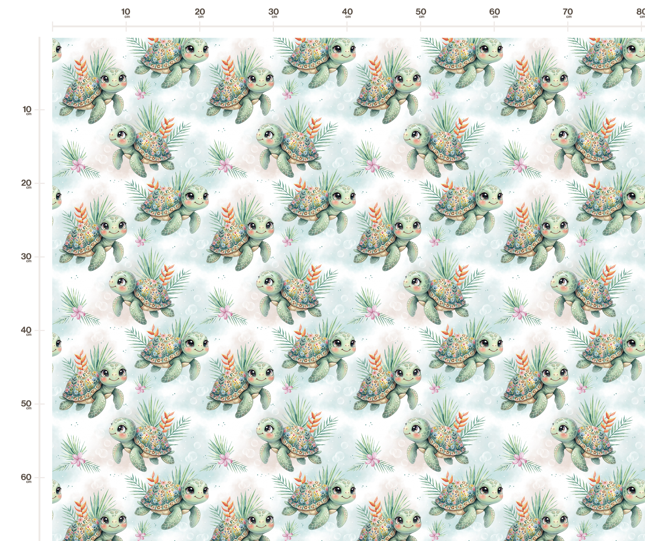 Tissu Imprimé Tortue Verte Fleurs Aquarelle, 11 tissus au choix – Image 2