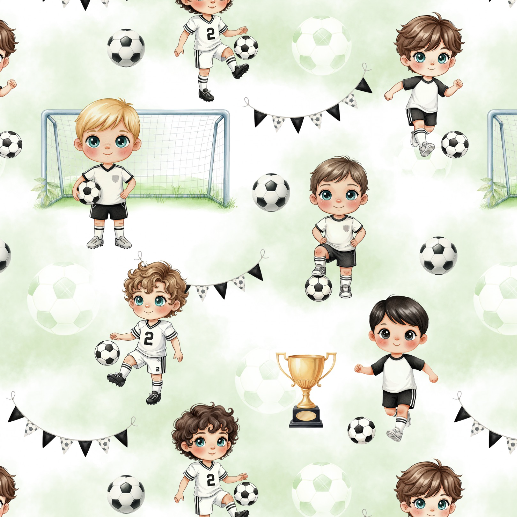 Tissu Imprimé Foot Garçon Vert, 11 tissus au choix