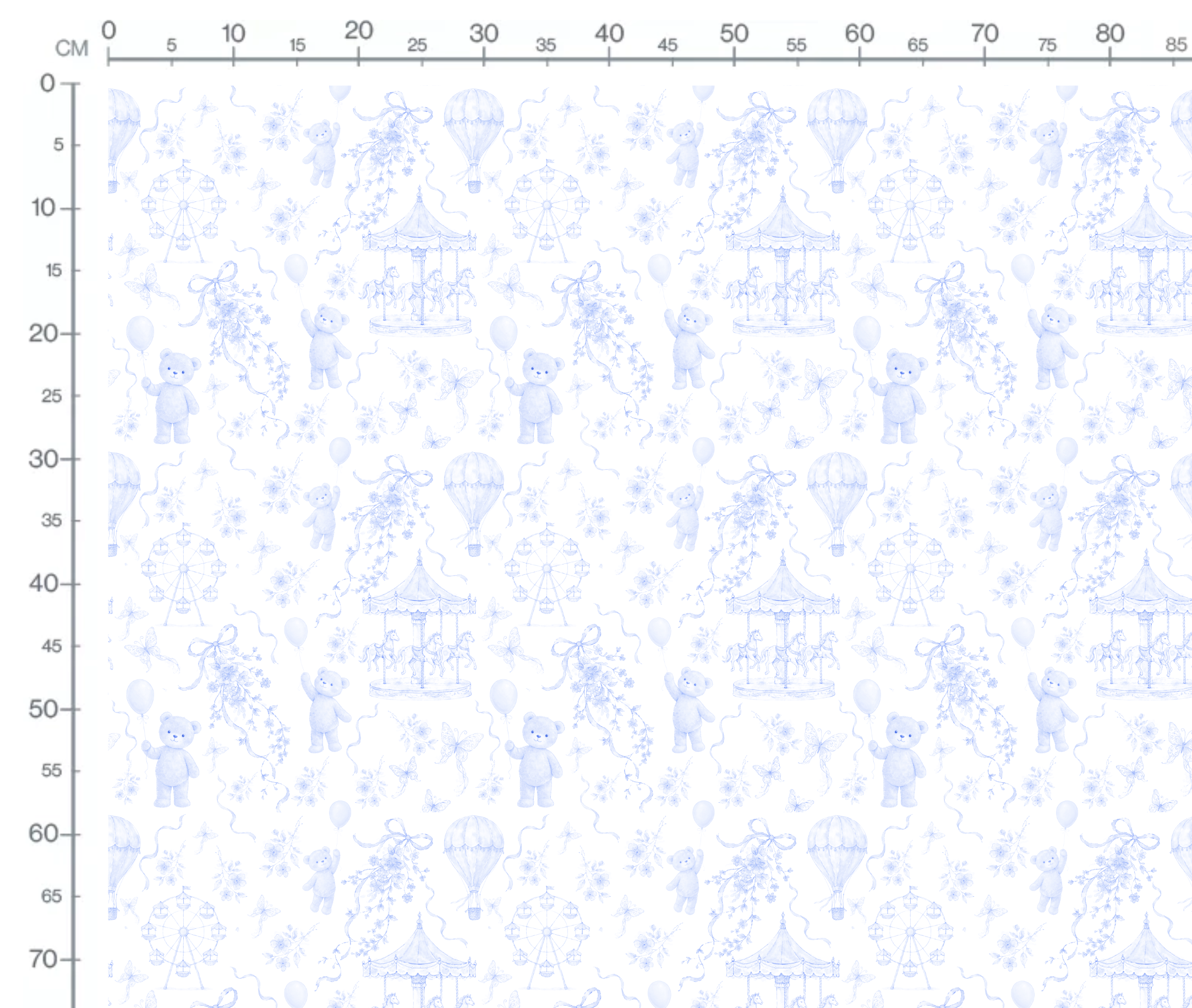 Tissu Imprimé Ourson Carrousel Bleu Toile de Jouy, 11 tissus au choix – Image 2