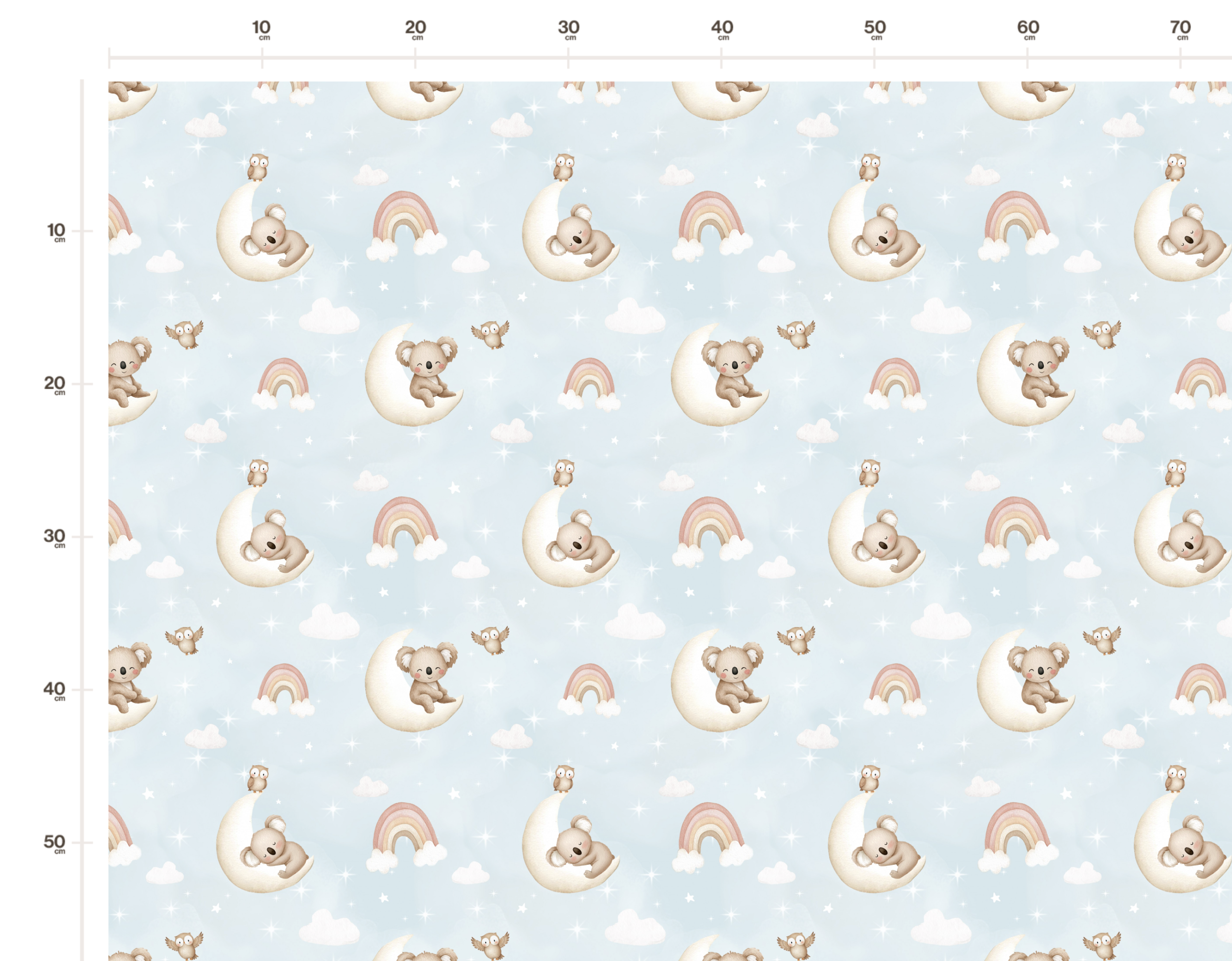 Tissu Imprimé Koala Hibou Lune Bleu, 11 tissus au choix – Image 2