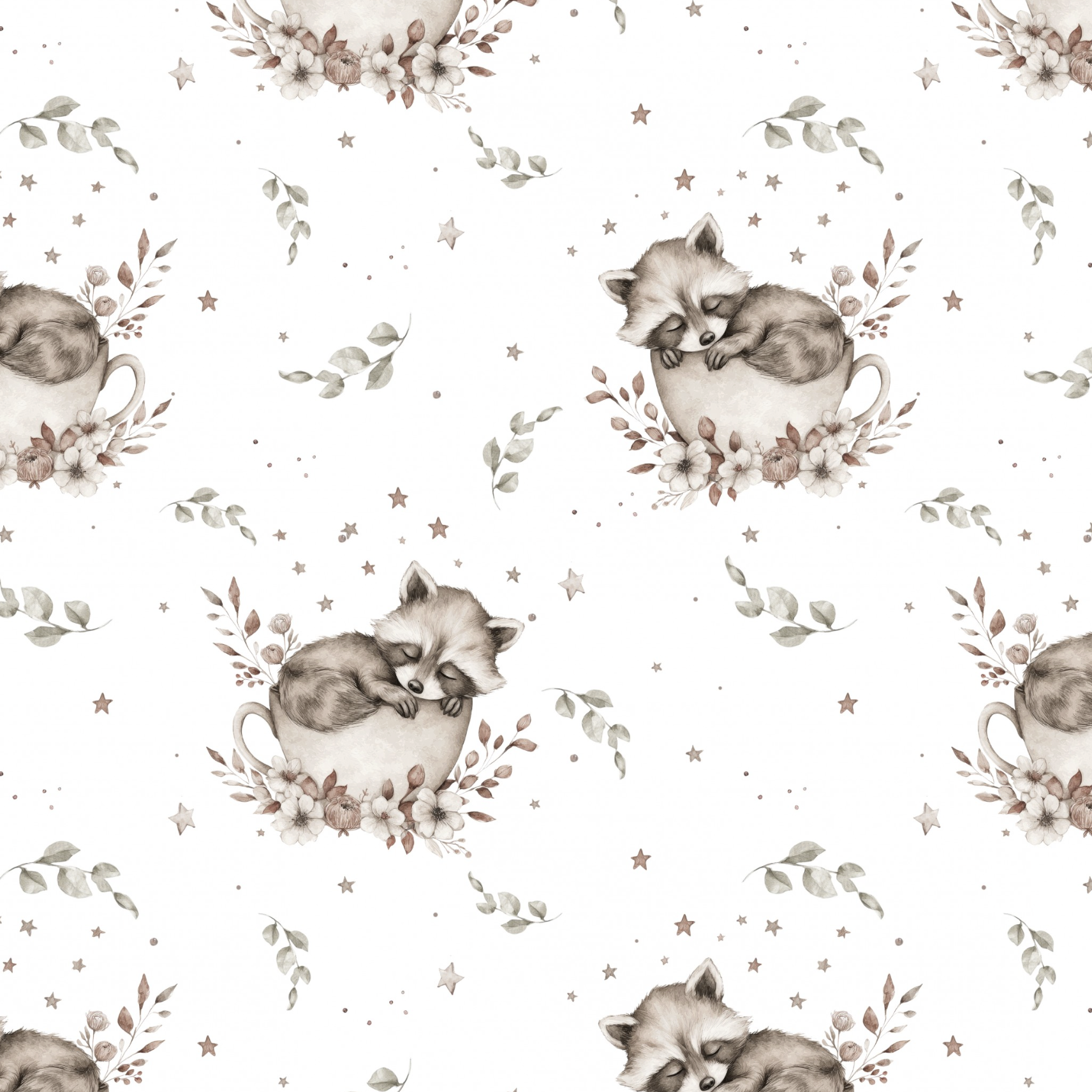 Tissu Imprimé Raton Laveur Mignon Dodo, 11 tissus au choix